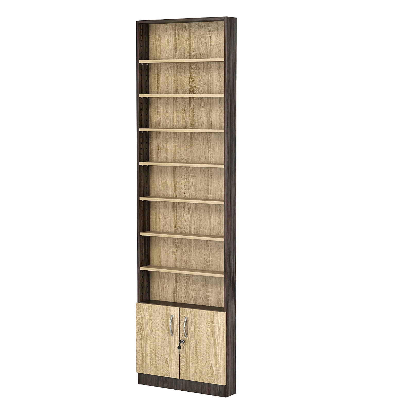 Стеллаж из ДСП с 7-ю полками 100x600 мм серии LEVEL-7 №1 (З/C - ДВП) Дуб Венге + Дуб Сонома