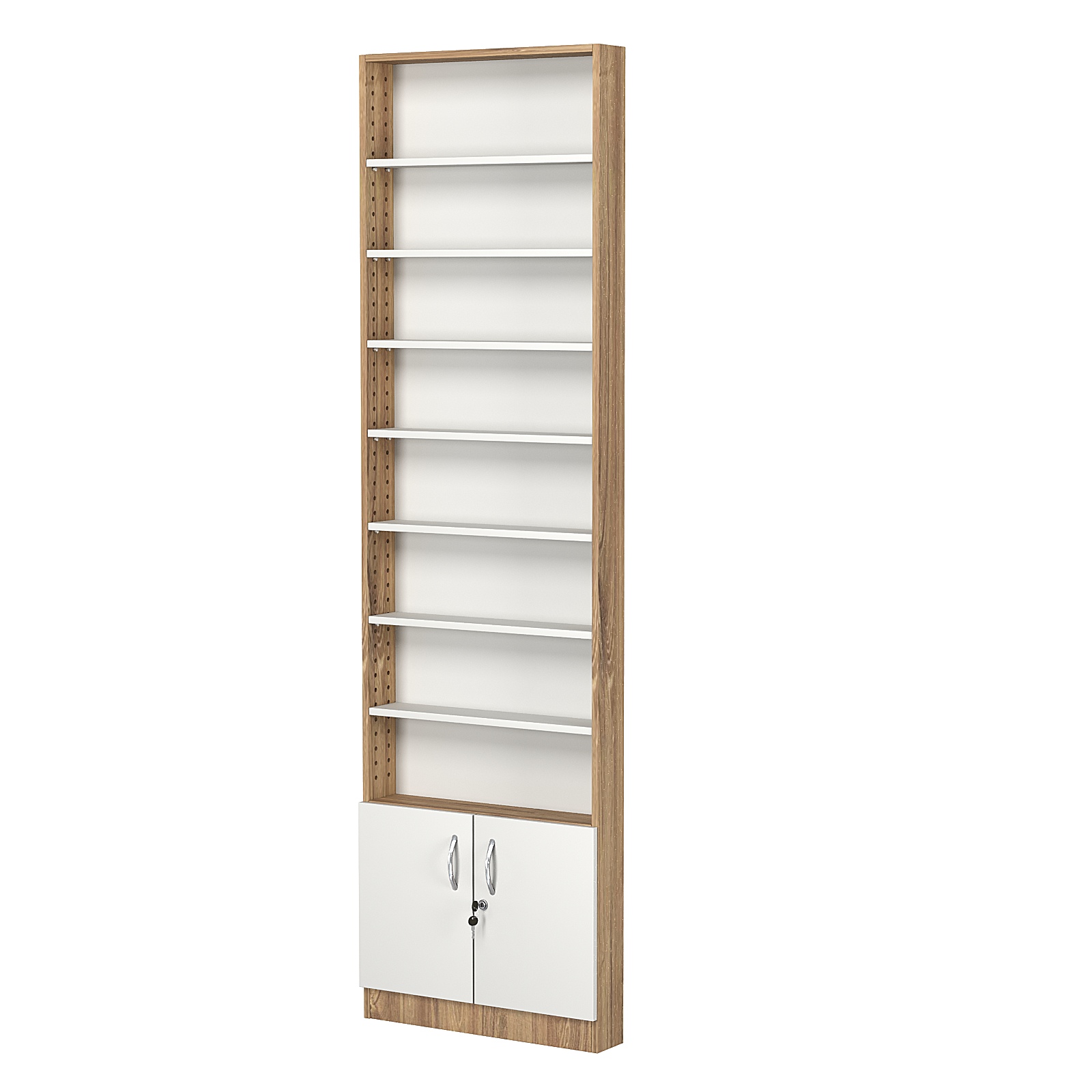 Стеллаж из ДСП с 7-ю полками 100x600 мм серии LEVEL-7 №1 (З/C - ДВП) Дуб Канзас коричневый + Белый