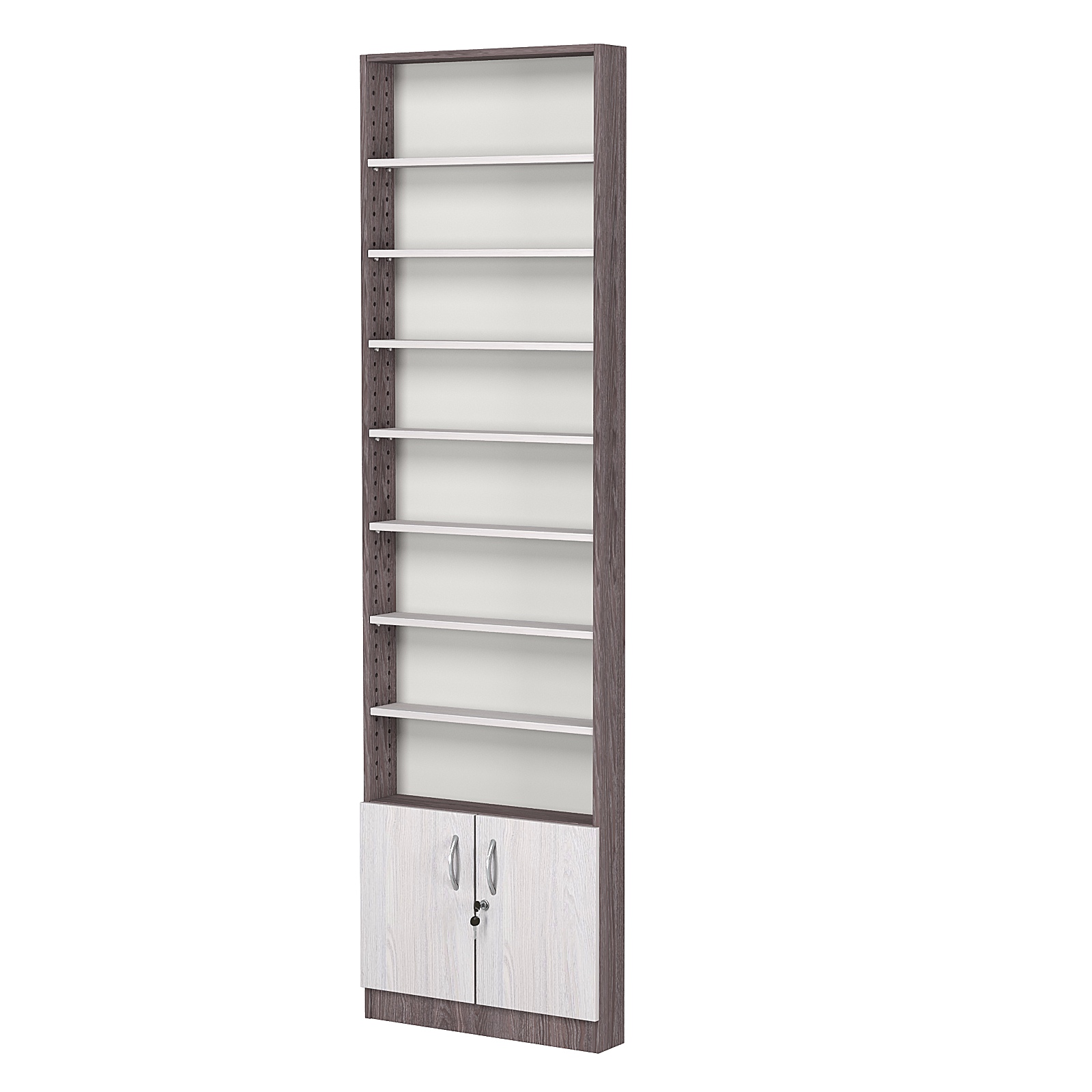 Стеллаж из ДСП с 7-ю полками 100x600 мм серии LEVEL-7 №1 (З/C - ДВП) Ясень Анкор темный + Ясень Анкор светлый