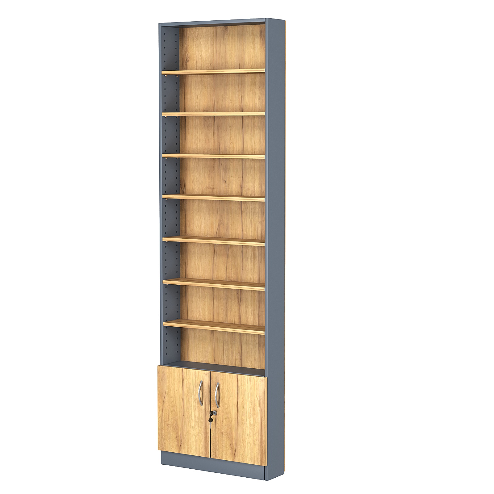 Стеллаж из ДСП с 7-ю полками 150x600 мм серии LEVEL-7 №2 (З/C - ДВП) Темно-серый и Дуб Золотистый