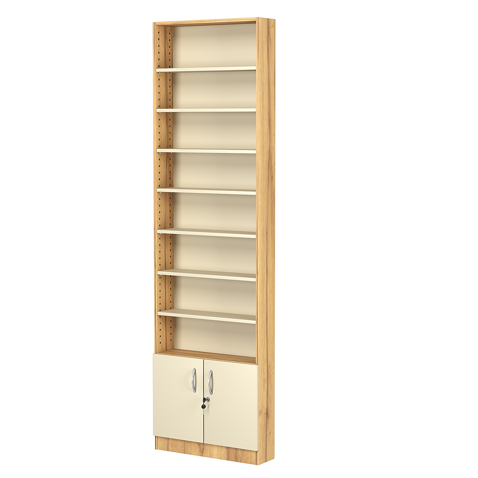 Стеллаж из ДСП с 7-ю полками 150x600 мм серии LEVEL-7 №2 (З/C - ДВП) Дуб Золотистый и Крем Вайс