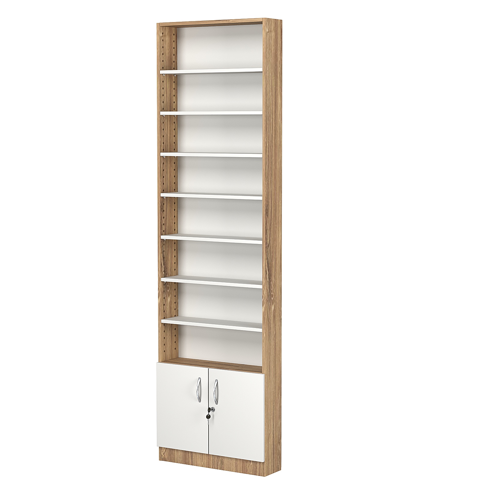 Стеллаж из ДСП с 7-ю полками 150x600 мм серии LEVEL-7 №2 (З/C - ДВП) Дуб Канзас коричневый + Белый