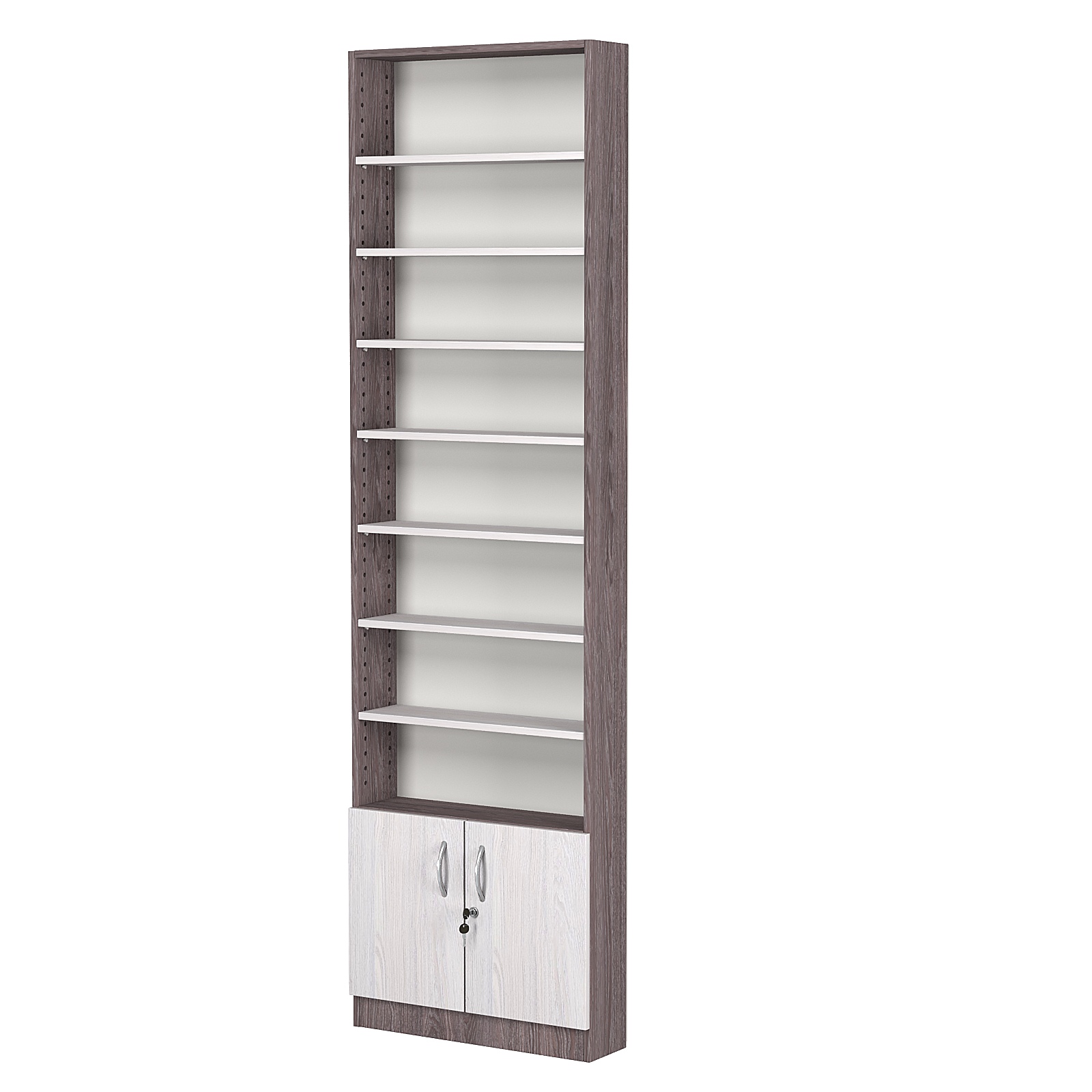 Стеллаж из ДСП с 7-ю полками 150x600 мм серии LEVEL-7 №2 (З/C - ДВП) Ясень Анкор темный + Ясень Анкор светлый