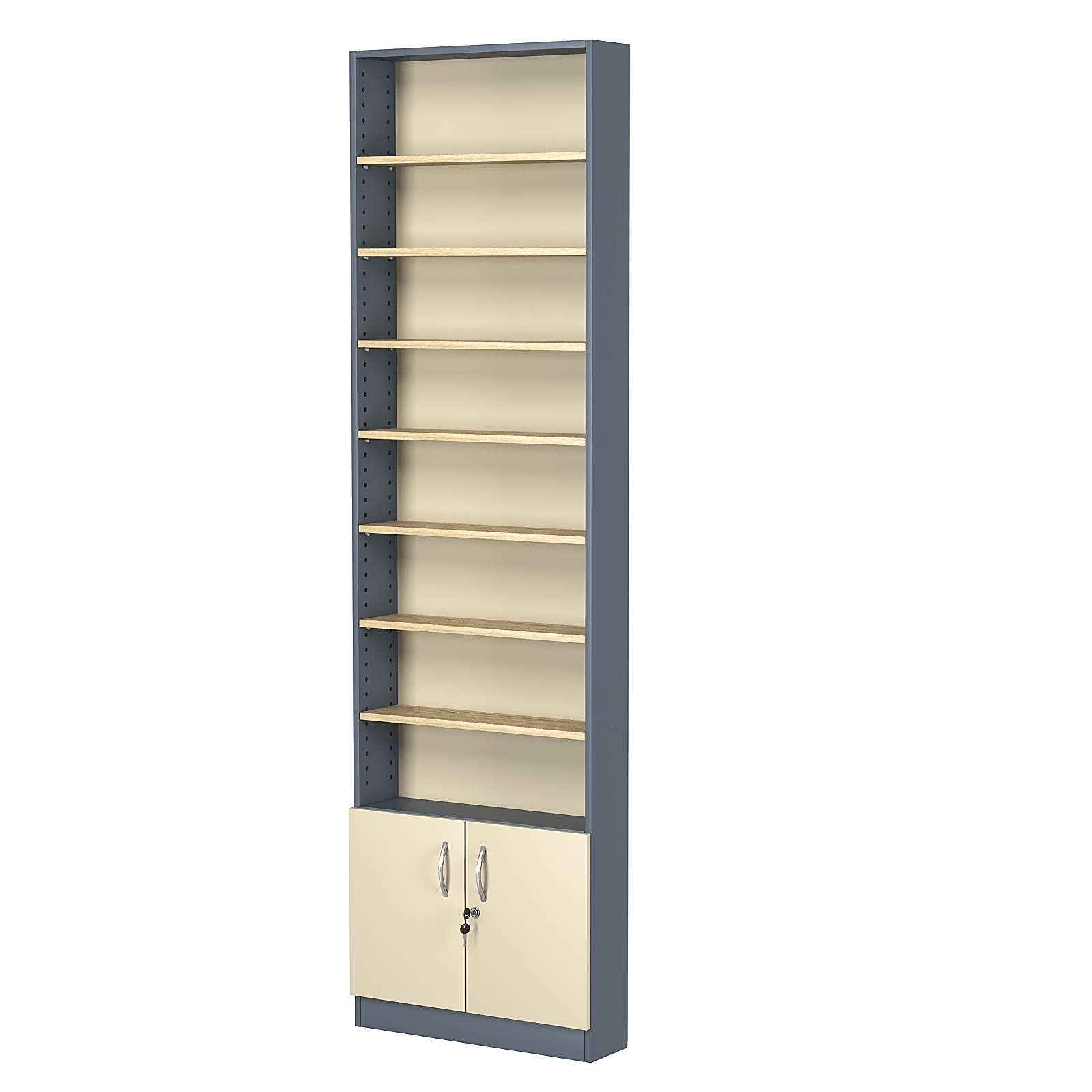 Стеллаж из ДСП с 7-ю полками 150x600 мм серии LEVEL-7 №2 (З/C - ДВП) Темно-серый + Крем Вайс