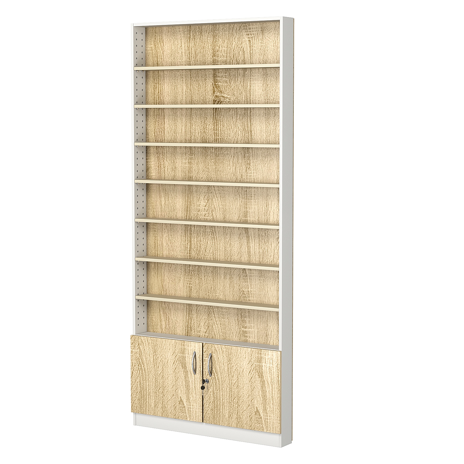 Стеллаж из ДСП с 7-ю полками 100x900 мм серии LEVEL-7 №8 (З/C - ДВП) Белый + Дуб Сонома