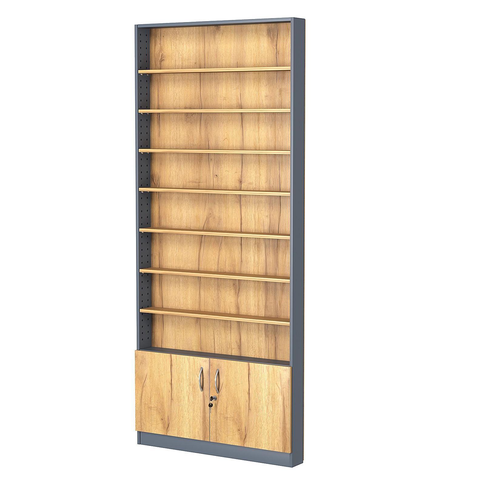 Стеллаж из ДСП с 7-ю полками 100x900 мм серии LEVEL-7 №8 (З/C - ДВП) Темно-серый и Дуб Золотистый