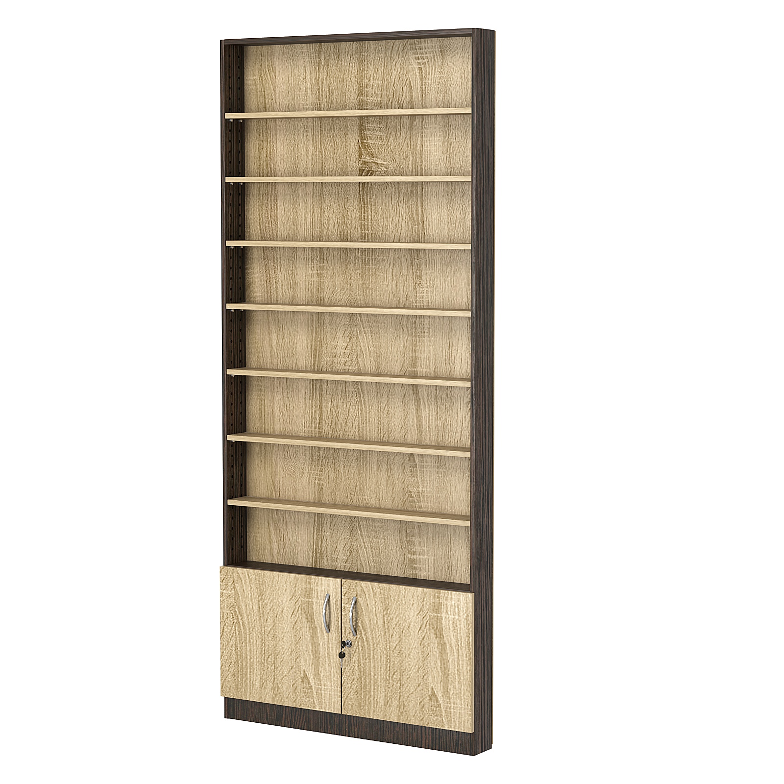 Стеллаж из ДСП с 7-ю полками 100x900 мм серии LEVEL-7 №8 (З/C - ДВП) Дуб Венге + Дуб Сонома