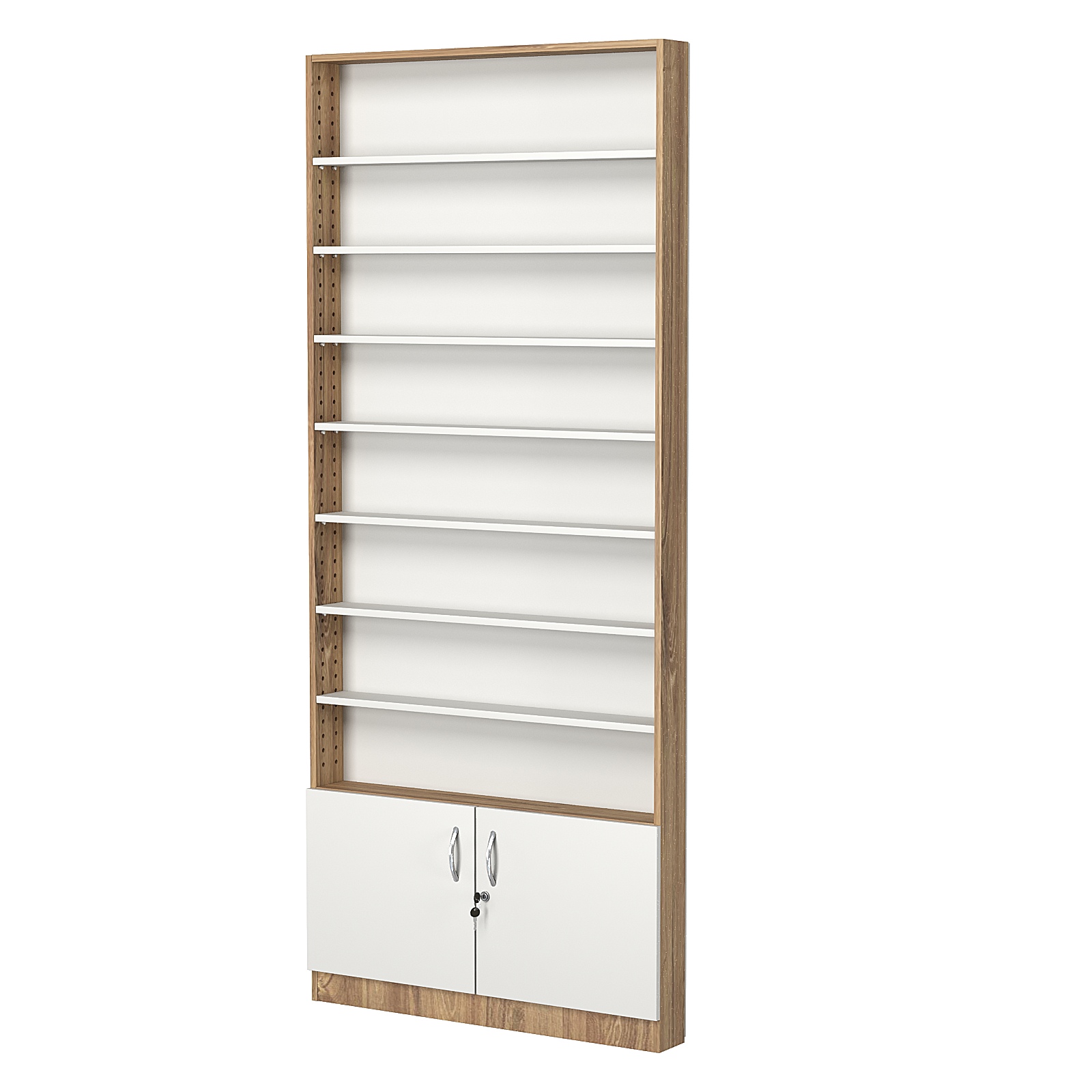 Стеллаж из ДСП с 7-ю полками 100x900 мм серии LEVEL-7 №8 (З/C - ДВП) Дуб Канзас коричневый + Белый