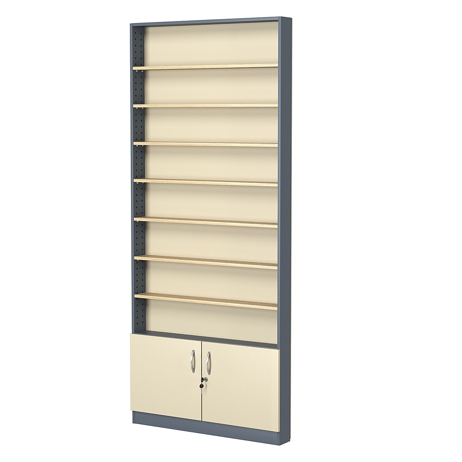 Стеллаж из ДСП с 7-ю полками 100x900 мм серии LEVEL-7 №8 (З/C - ДВП) Темно-серый + Крем Вайс