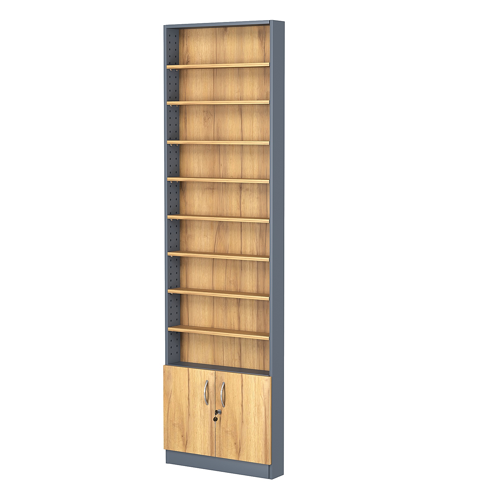 Стеллаж из ДСП с 8-ю полками 100x600 мм серии LEVEL-8 №1 (З/C - ДВП) Темно-серый и Дуб Золотистый