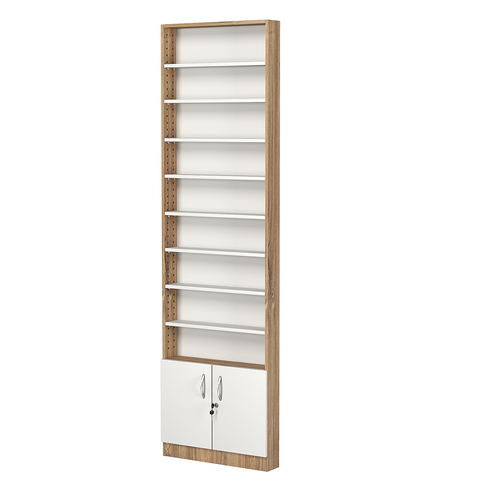 Стеллаж из ДСП с 8-ю полками 100x600 мм серии LEVEL-8 №1 (З/C - ДВП) Дуб Канзас коричневый + Белый