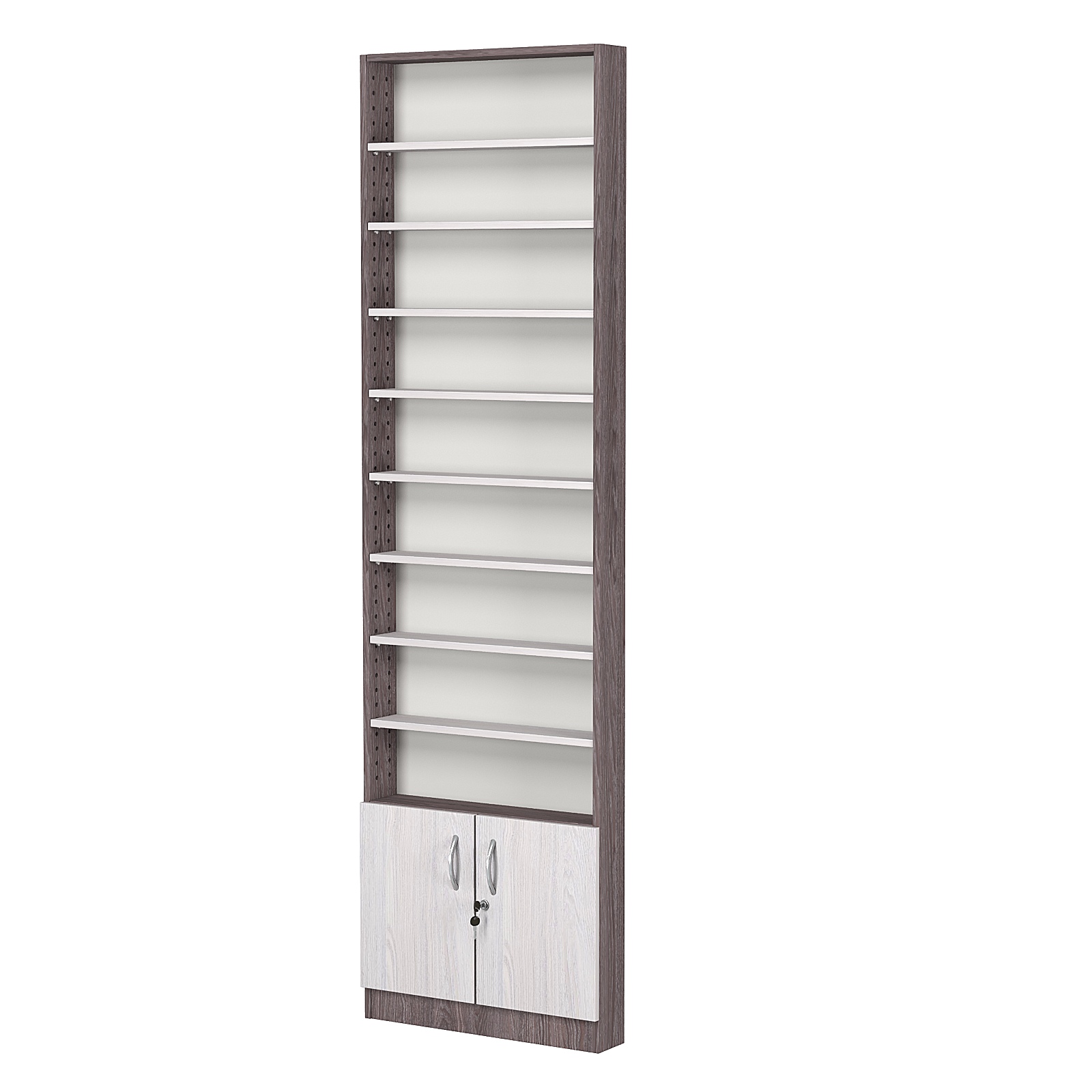 Стеллаж из ДСП с 8-ю полками 100x600 мм серии LEVEL-8 №1 (З/C - ДВП) Ясень Анкор темный + Ясень Анкор светлый