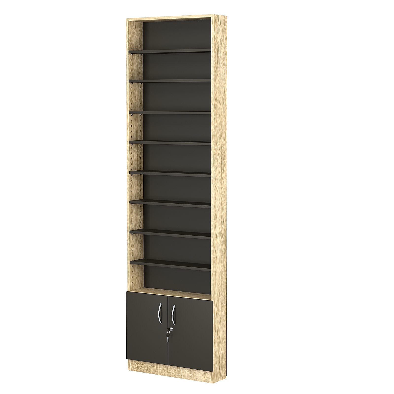 Стеллаж из ДСП с 8-ю полками 150x600 мм серии LEVEL-8 №2 (З/C - ДВП) Дуб Сонома + Черный