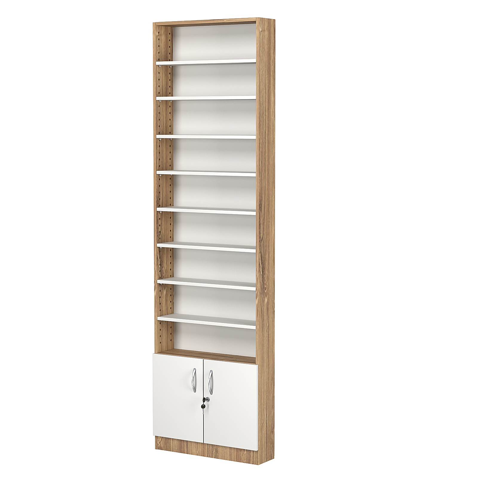 Стеллаж из ДСП с 8-ю полками 150x600 мм серии LEVEL-8 №2 (З/C - ДВП) Дуб Канзас коричневый + Белый