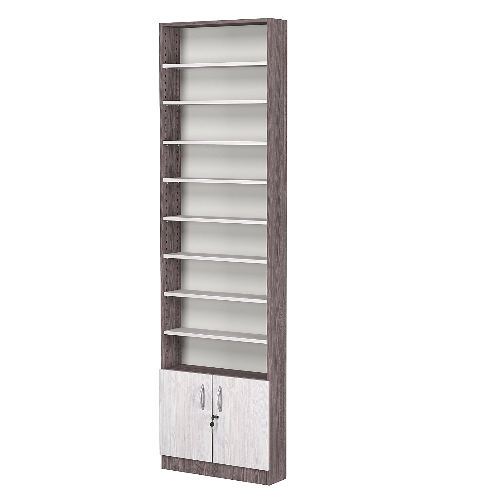 Стеллаж из ДСП с 8-ю полками 150x600 мм серии LEVEL-8 №2 (З/C - ДВП) Ясень Анкор темный + Ясень Анкор светлый