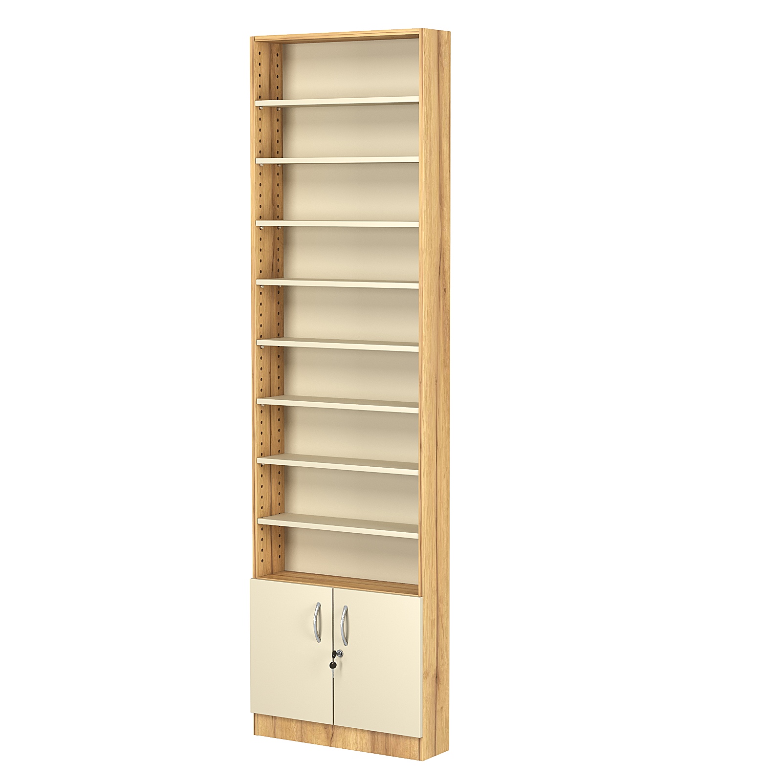 Стеллаж из ДСП с 8-ю полками 150x600 мм серии LEVEL-8 №2 (З/C - ДВП) Дуб Золотистый и Крем Вайс