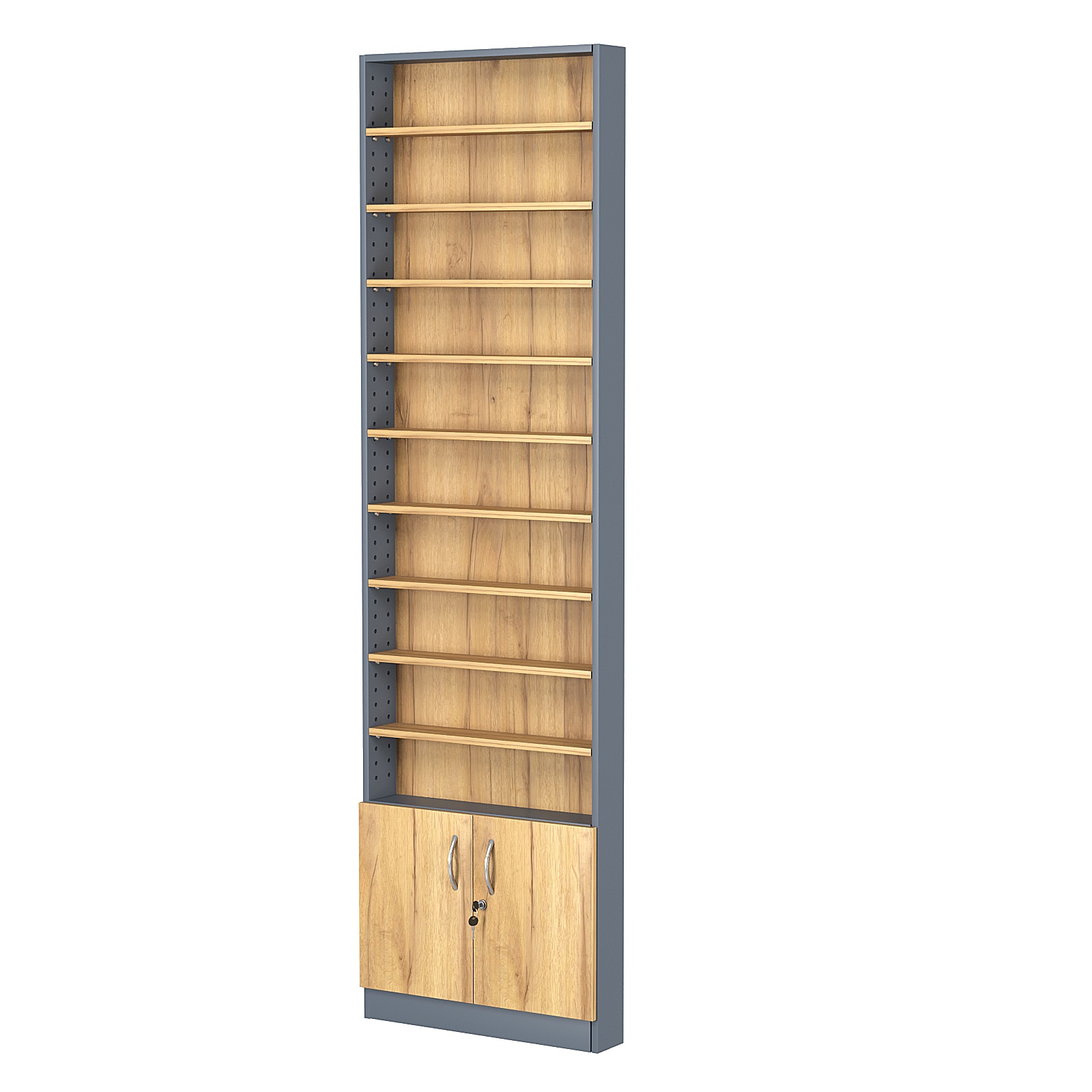 Стеллаж из ДСП с 9-ю полками 100x600 мм серии LEVEL-9 №1 (З/C - ДВП) Темно-серый и Дуб Золотистый