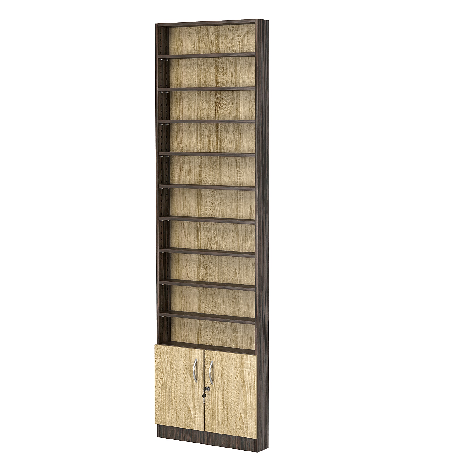 Стеллаж из ДСП с 9-ю полками 100x600 мм серии LEVEL-9 №1 (З/C - ДВП) Дуб Венге + Дуб Сонома