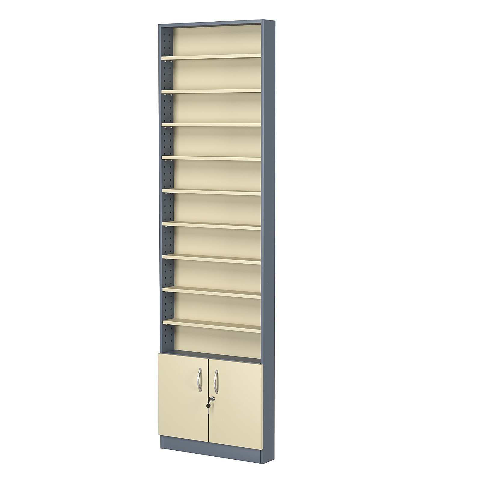 Стеллаж из ДСП с 9-ю полками 100x600 мм серии LEVEL-9 №1 (З/C - ДВП) Темно-серый + Крем Вайс