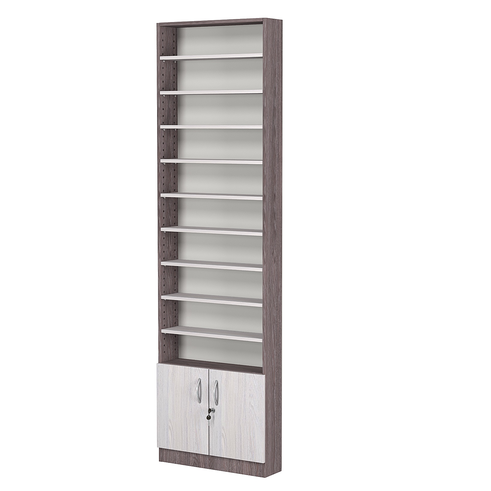 Стеллаж из ДСП с 9-ю полками 150x600 мм серии LEVEL-9 №2 (З/C - ДВП) Ясень Анкор темный + Ясень Анкор светлый