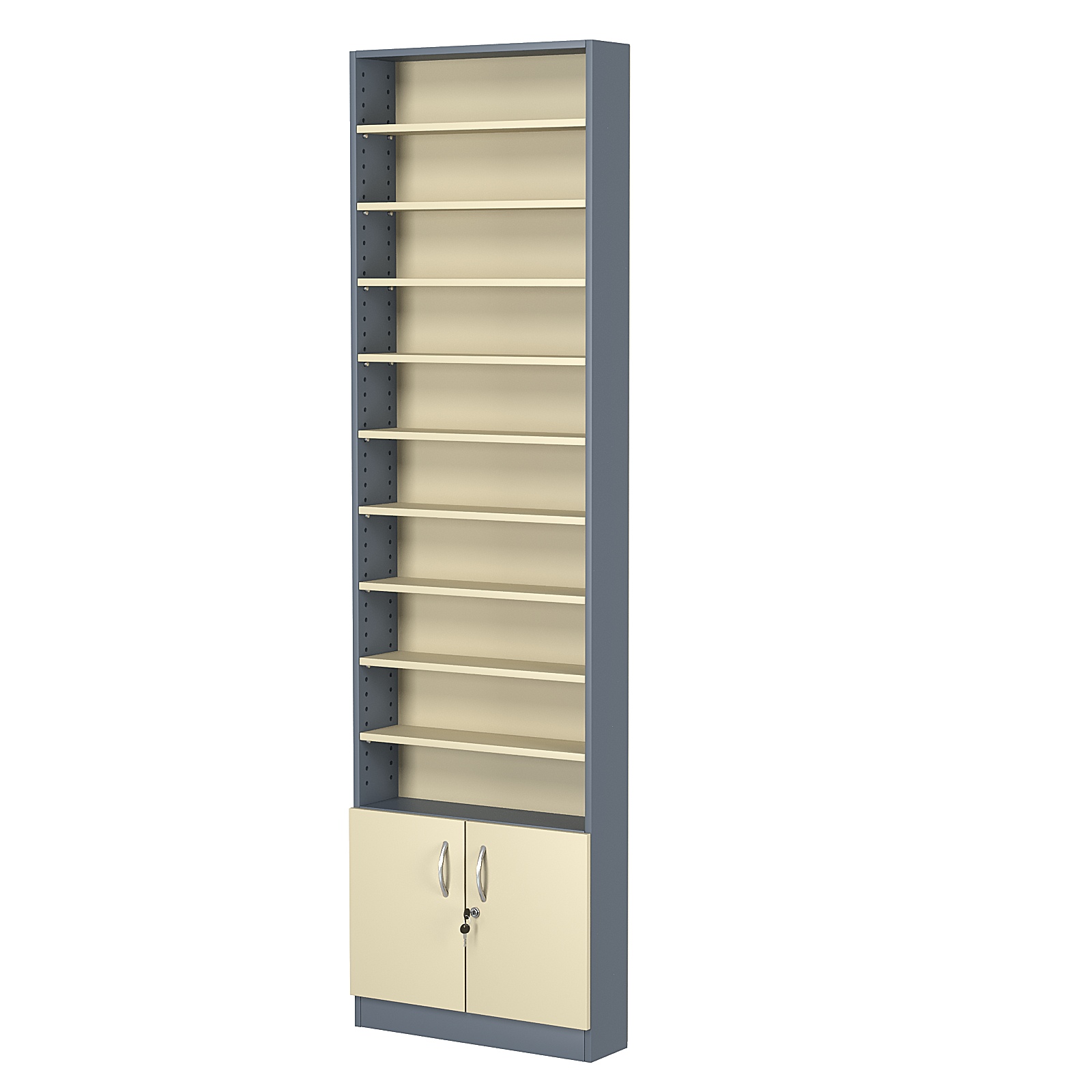 Стеллаж из ДСП с 9-ю полками 150x600 мм серии LEVEL-9 №2 (З/C - ДВП) Темно-серый + Крем Вайс