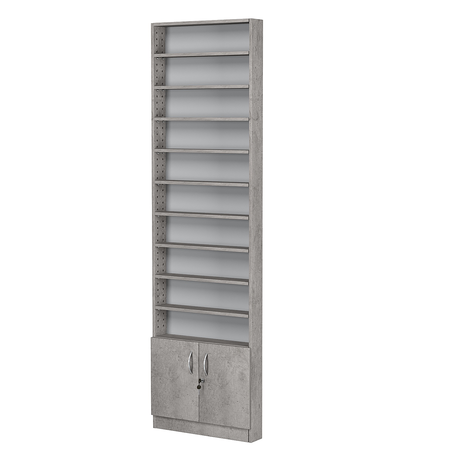 Стеллаж из ДСП с 10-ю полками 100x600 мм серии LEVEL-10 №1 (З/C - ДВП) Бетон Чикаго светло-серый F186 ST9