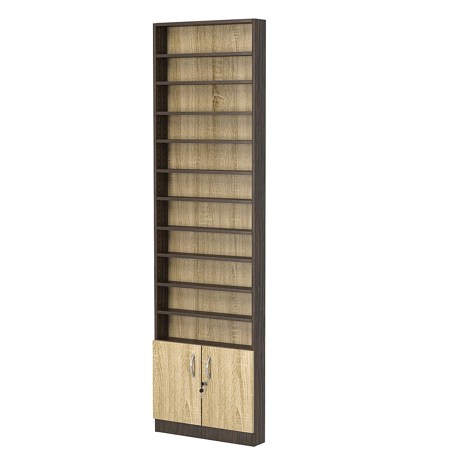 Стеллаж из ДСП с 10-ю полками 100x600 мм серии LEVEL-10 №1 (З/C - ДВП) Дуб Венге + Дуб Сонома