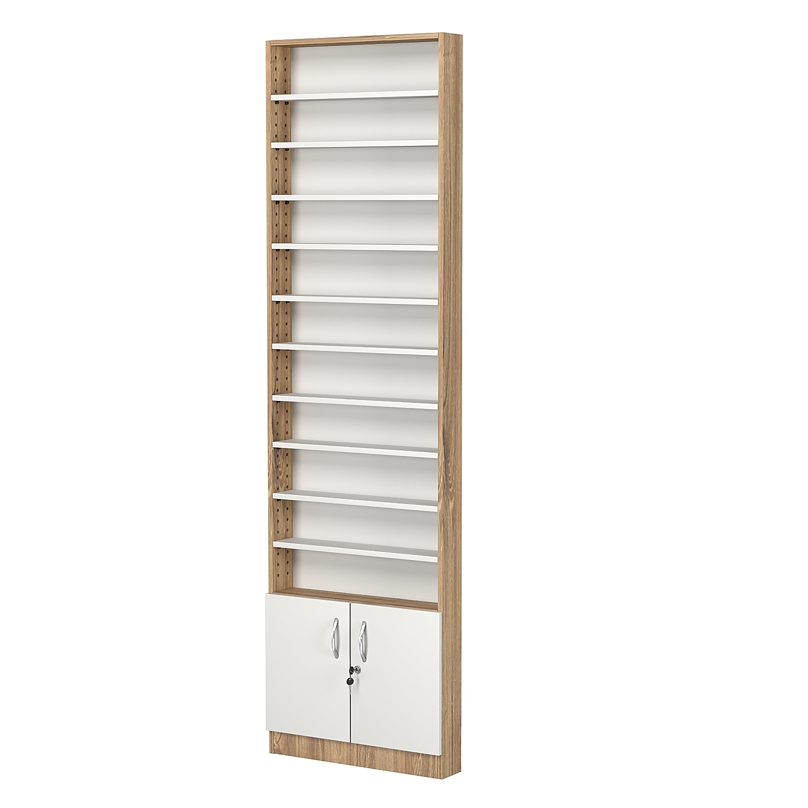 Стеллаж из ДСП с 10-ю полками 100x600 мм серии LEVEL-10 №1 (З/C - ДВП) Дуб Канзас коричневый + Белый