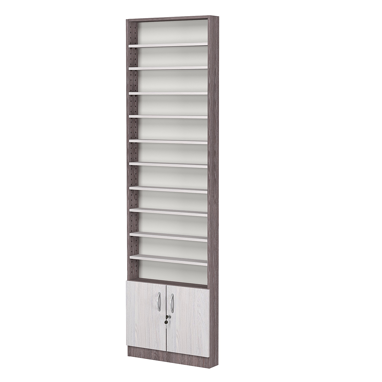 Стеллаж из ДСП с 10-ю полками 100x600 мм серии LEVEL-10 №1 (З/C - ДВП) Ясень Анкор темный + Ясень Анкор светлый