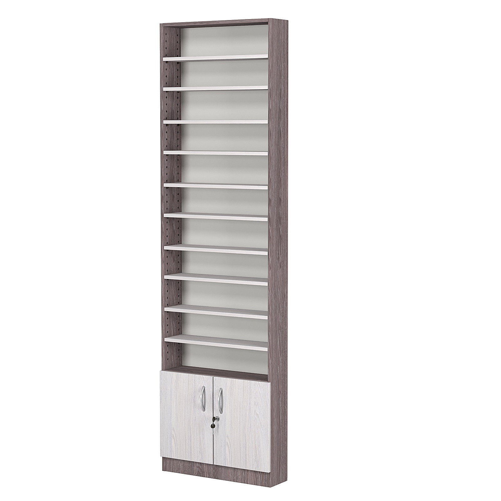 Стеллаж из ДСП с 10-ю полками 150x600 мм серии LEVEL-10 №2 (З/C - ДВП) Ясень Анкор темный + Ясень Анкор светлый