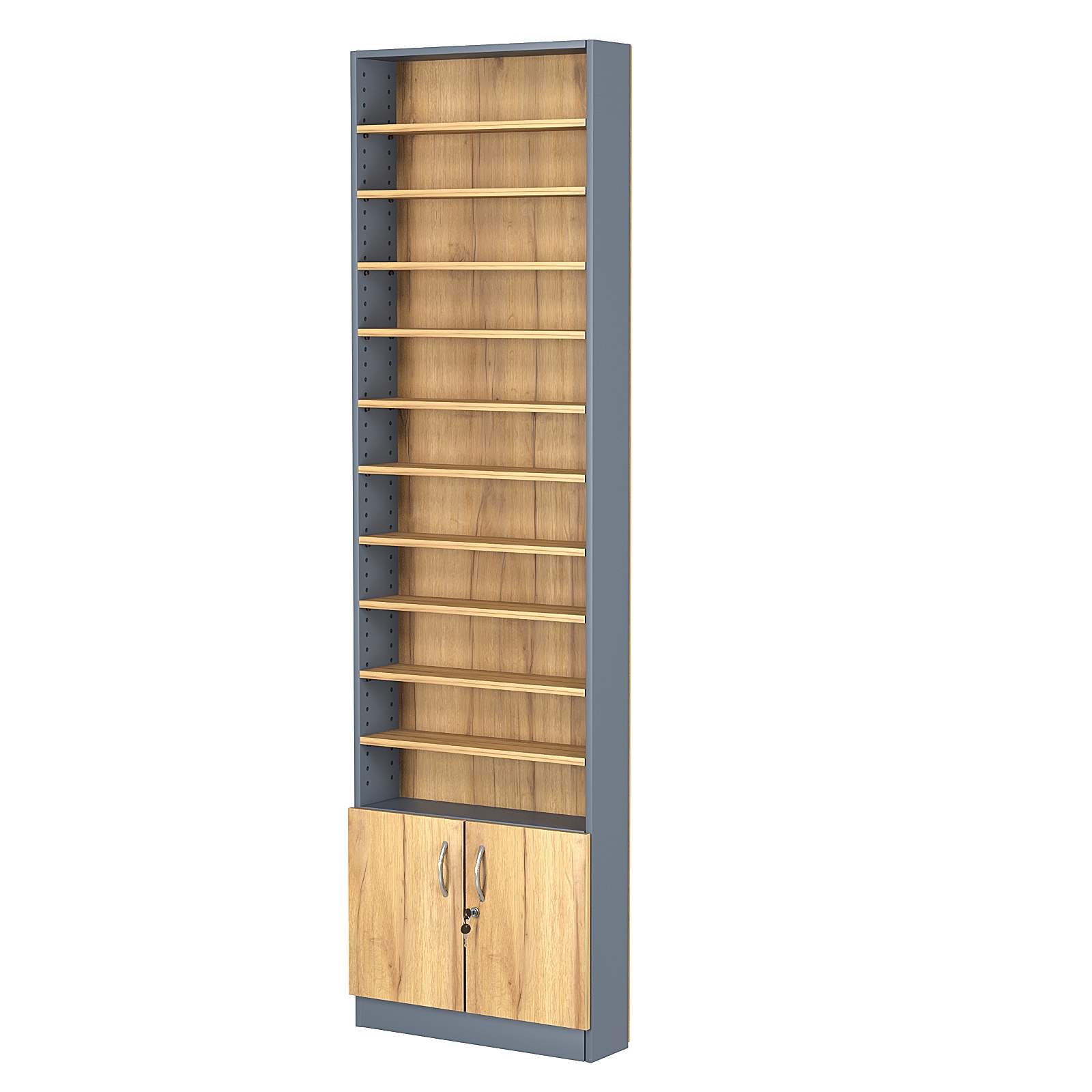 Стеллаж из ДСП с 10-ю полками 150x600 мм серии LEVEL-10 №2 (З/C - ДВП) Темно-Серый  + Дуб Золотистый