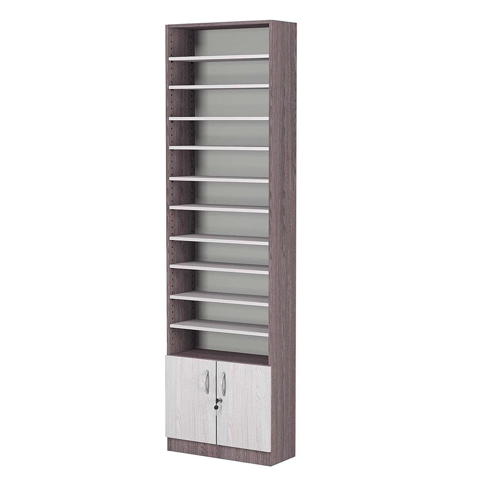 Стеллаж из ДСП с 10-ю полками 250x600 мм серии LEVEL-10 №4 (З/C - ДВП) Ясень Анкор темный + Ясень Анкор светлый