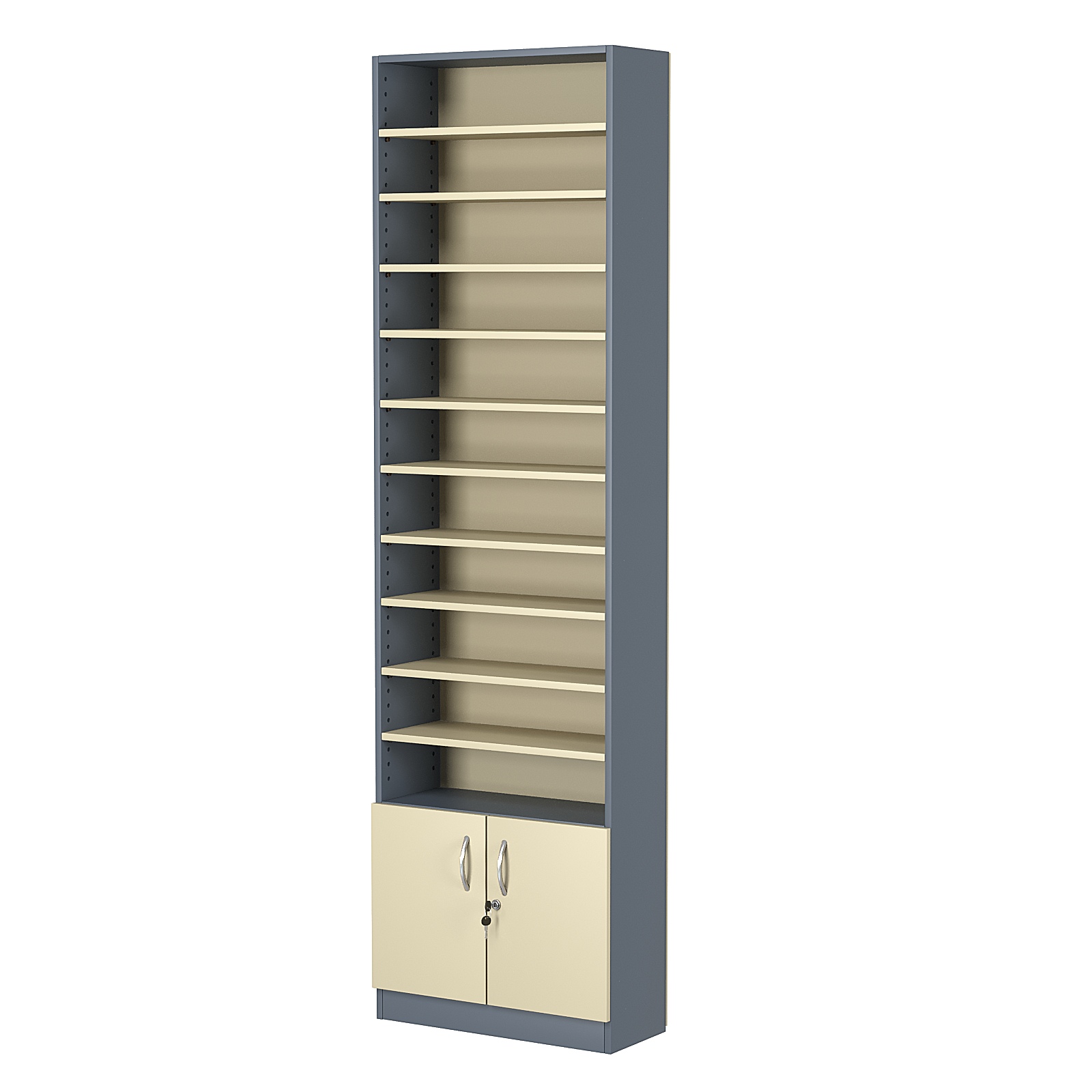 Стеллаж из ДСП с 10-ю полками 250x600 мм серии LEVEL-10 №4 (З/C - ДВП) Темно-серый + Крем Вайс