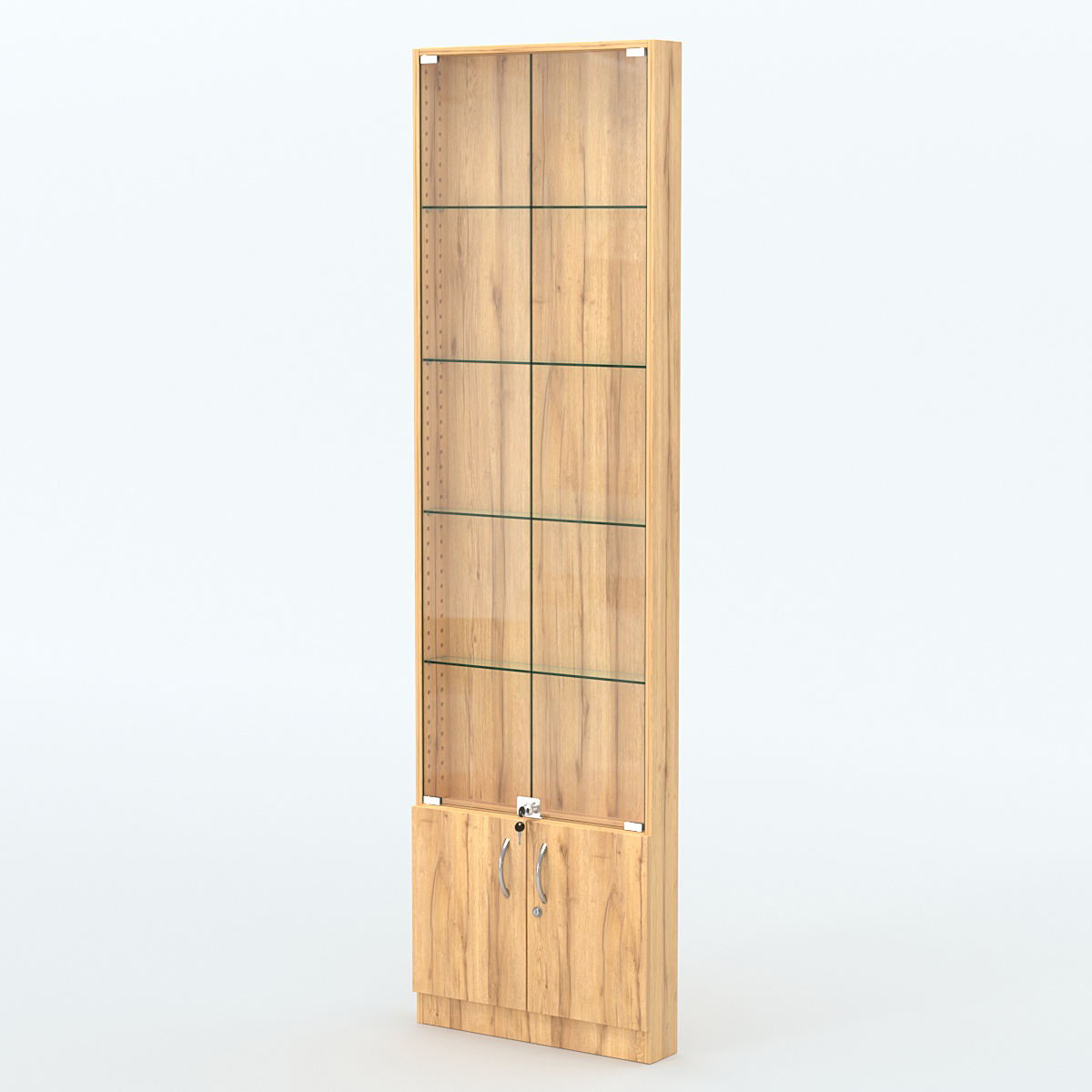 Торговая витрина с 4-мя стеклянными полками 100x600 мм серии NEXT-4 №1 (З/C - ДВП) Дуб Золотистый