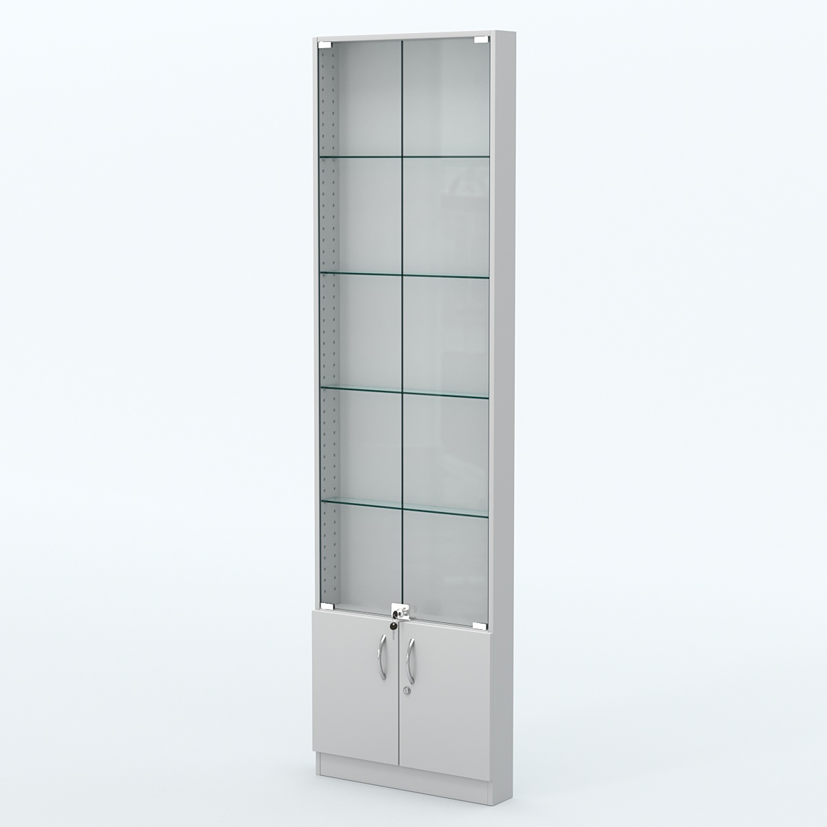 Торговая витрина с 4-мя стеклянными полками 100x600 мм серии NEXT-4 №1 (З/C - ДВП) Серый