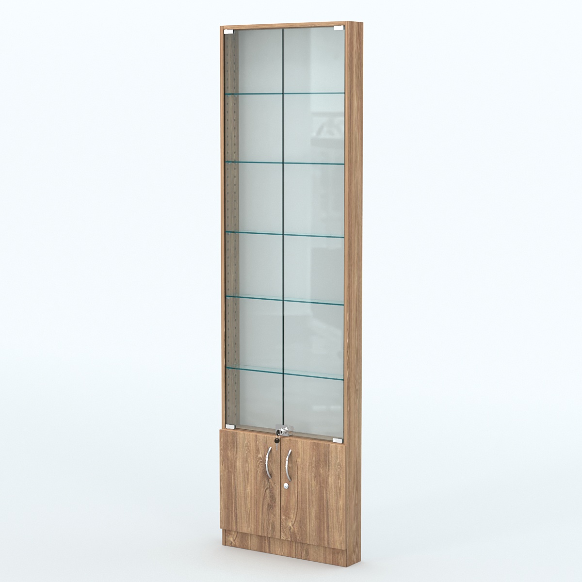 Торговая витрина с 4-мя стеклянными полками 100x600 мм серии NEXT-4 №1 (З/C - ДВП) Дуб Канзас коричневый