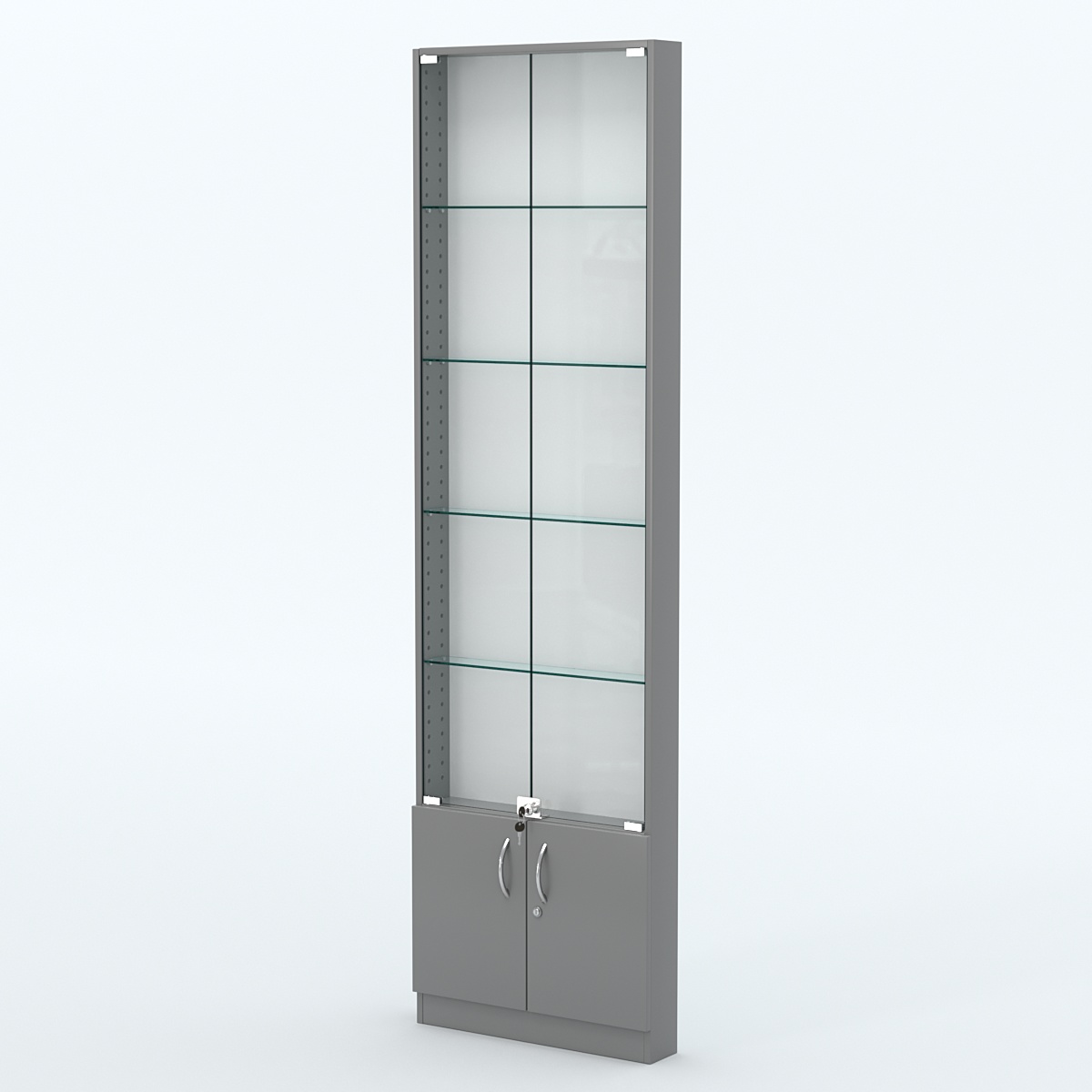 Торговая витрина с 4-мя стеклянными полками 100x600 мм серии NEXT-4 №1 (З/C - ДВП) Темно-Серый