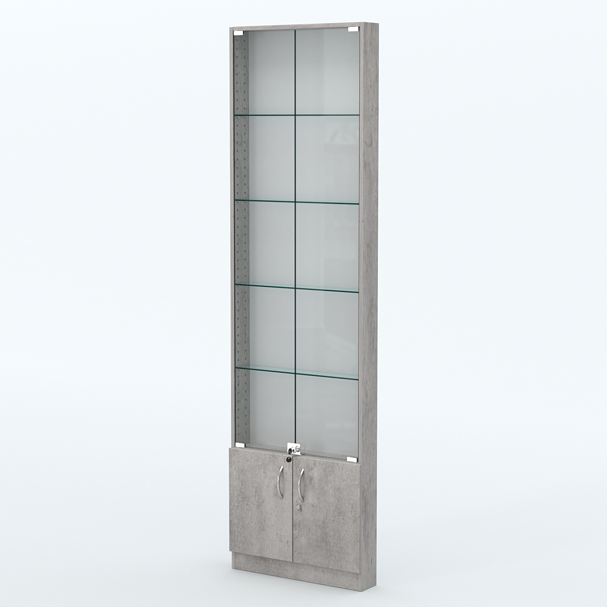 Торговая витрина с 4-мя стеклянными полками 100x600 мм серии NEXT-4 №1 (З/C - ДВП) Бетон Чикаго светло-серый F186 ST9