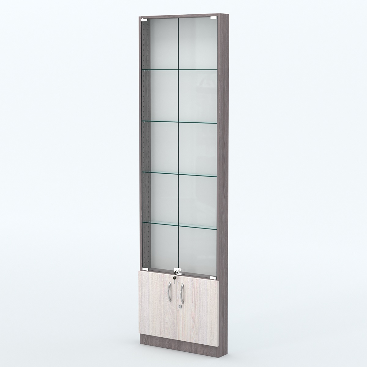 Торговая витрина с 4-мя стеклянными полками 100x600 мм серии NEXT-4 №1 (З/C - ДВП) Ясень Анкор темный + Ясень Анкор светлый