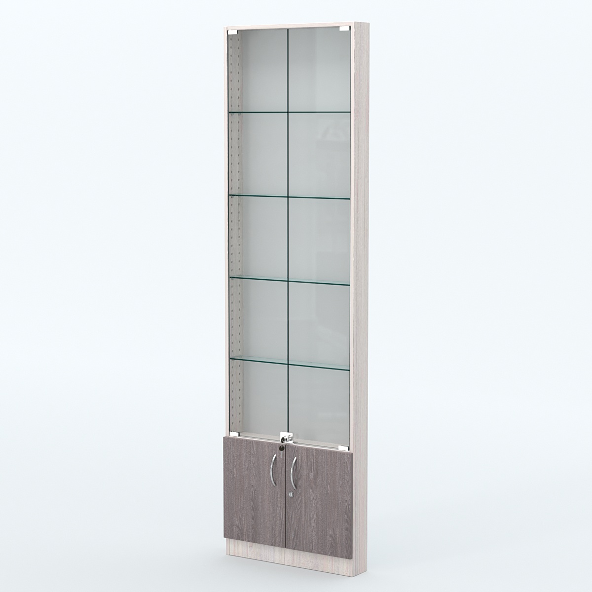 Торговая витрина с 4-мя стеклянными полками 100x600 мм серии NEXT-4 №1 (З/C - ДВП) Ясень Анкор светлый + Ясень Анкор темный