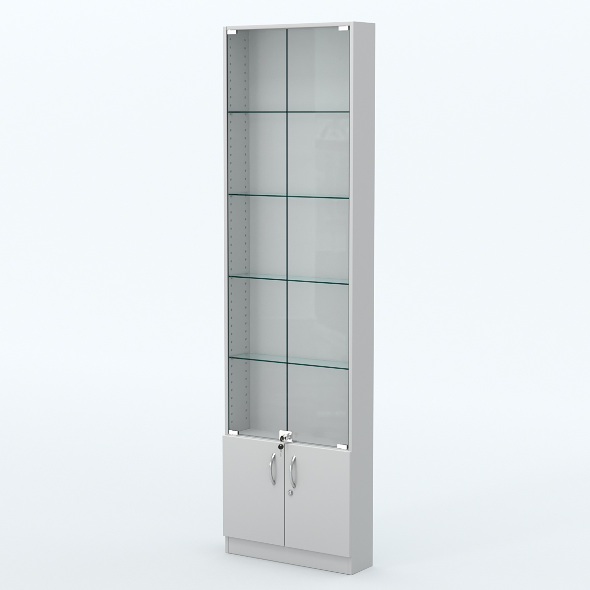 Торговая витрина с 4-мя стеклянными полками 150x600 мм серии NEXT-4 №2 (З/C - ДВП) Серый