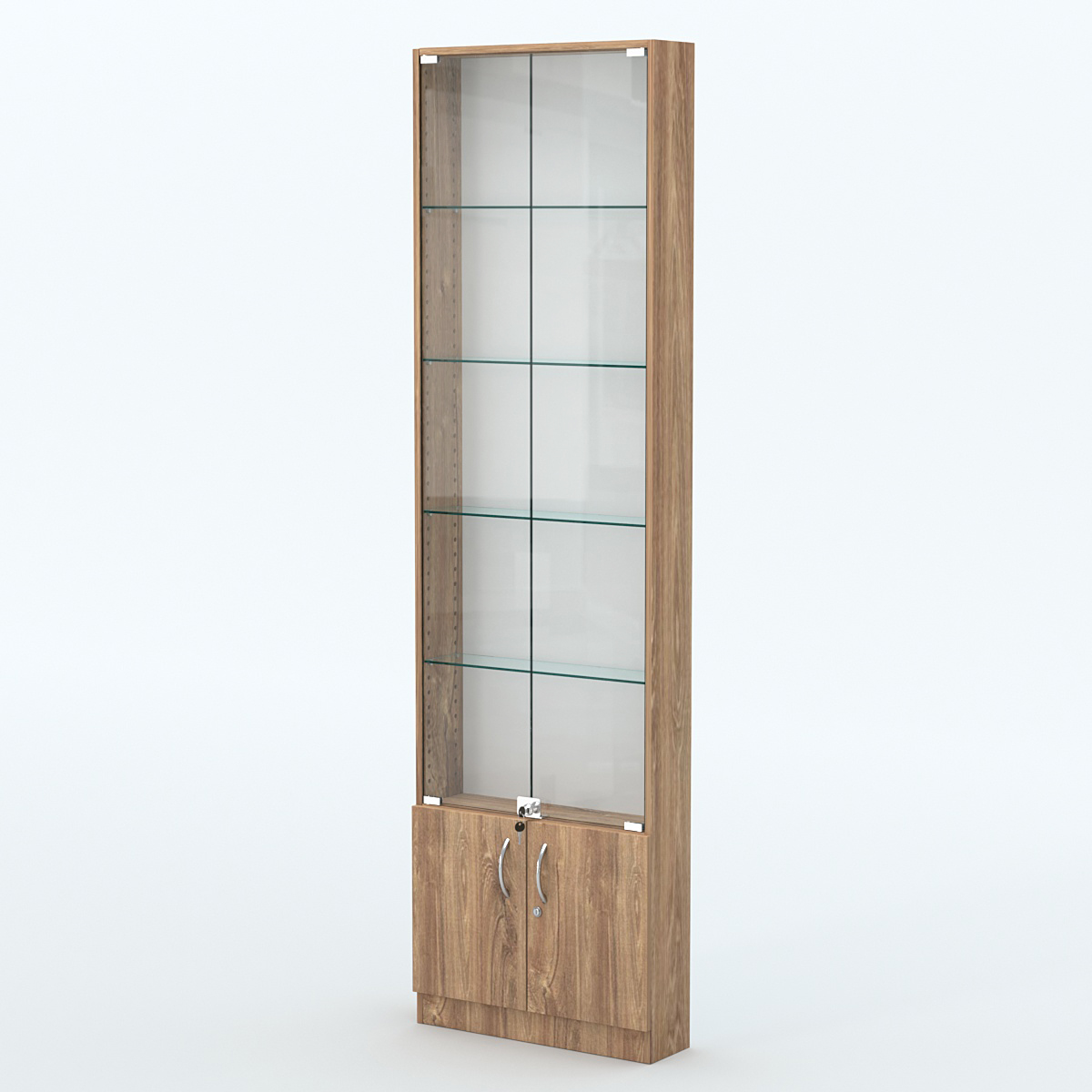 Торговая витрина с 4-мя стеклянными полками 150x600 мм серии NEXT-4 №2 (З/C - ДВП) Дуб Канзас коричневый