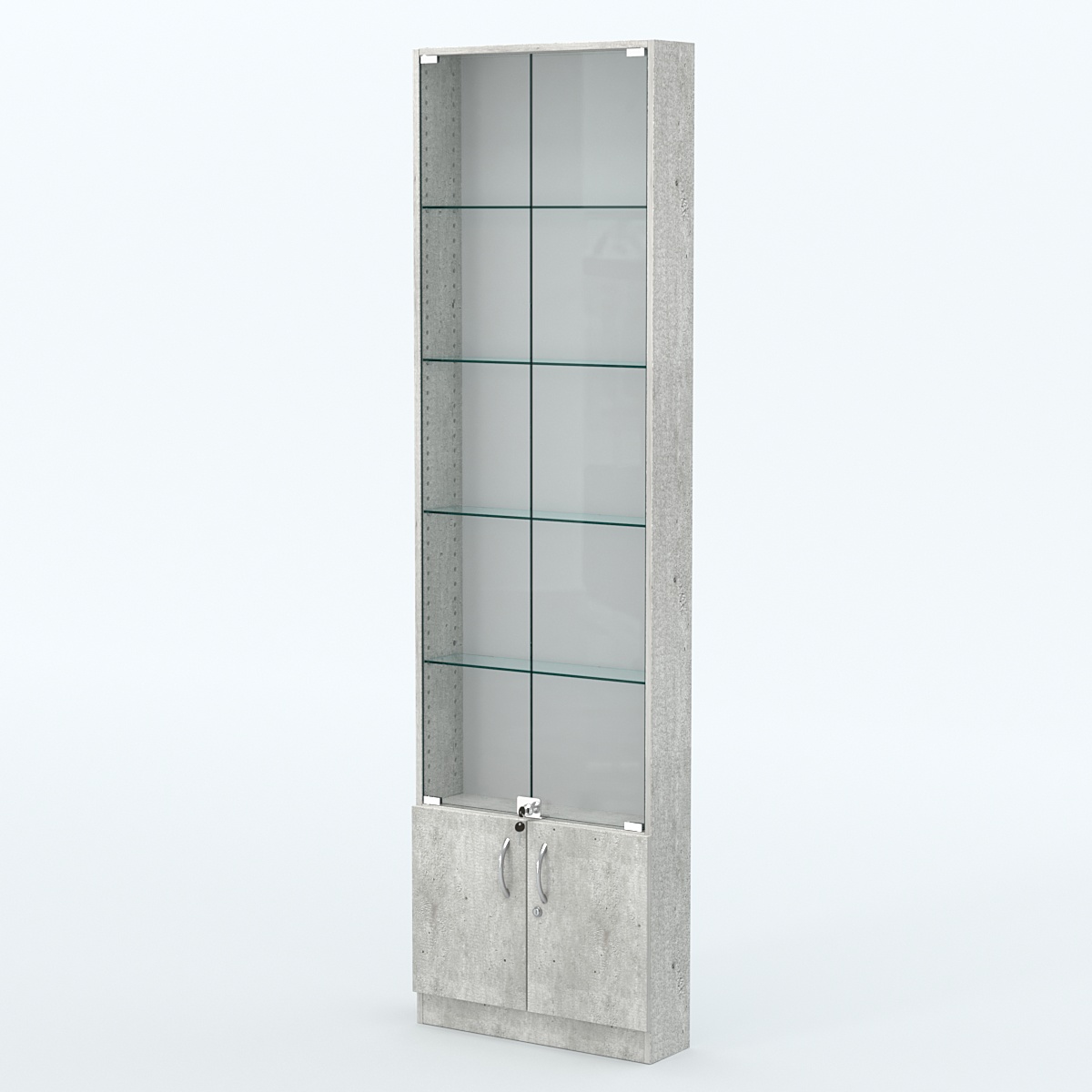 Торговая витрина с 4-мя стеклянными полками 150x600 мм серии NEXT-4 №2 (З/C - ДВП) Метрополитан Грей