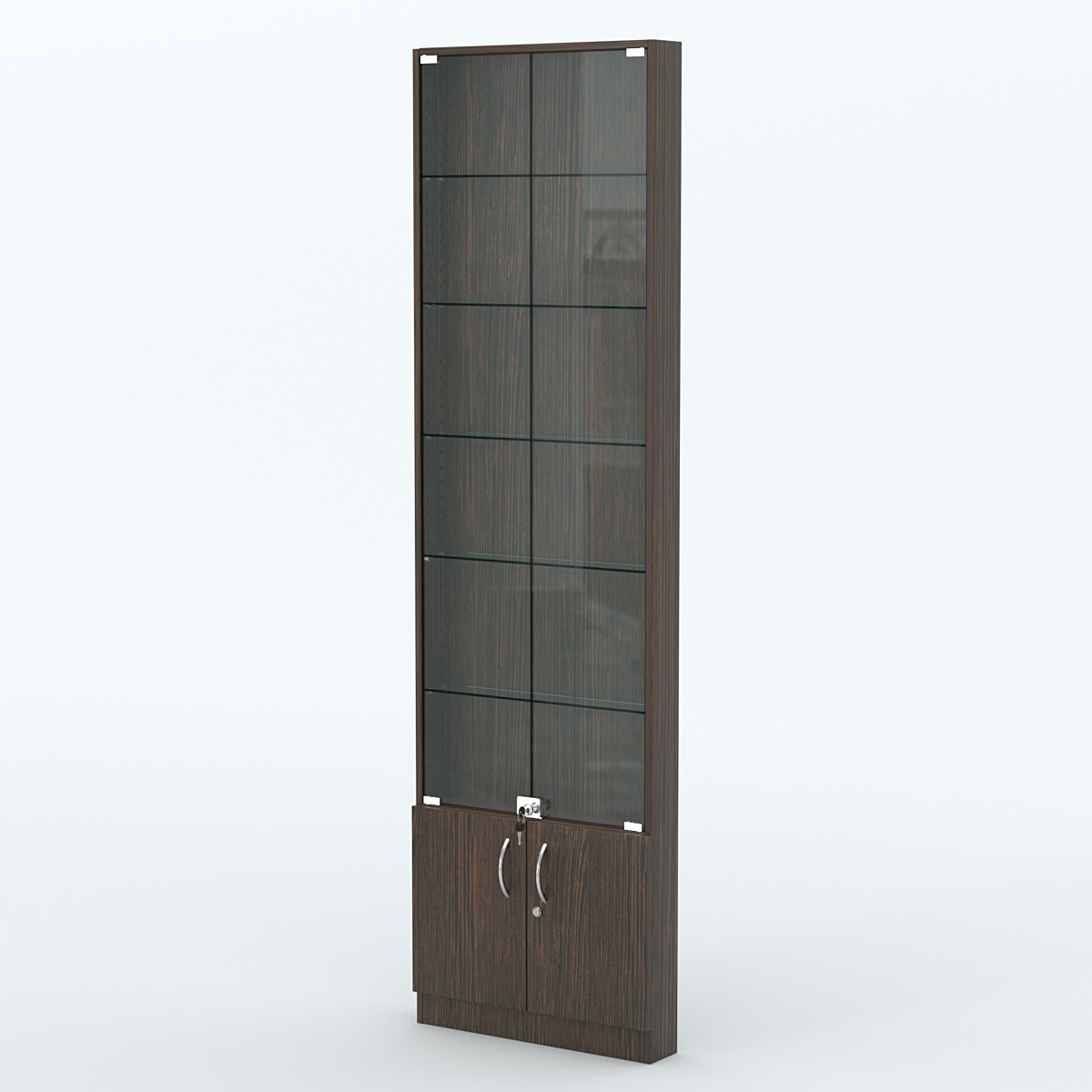 Торговая витрина с 5-ю стеклянными полками 100x600 мм серии NEXT-5 №1 (З/C - ДВП) Дуб Венге