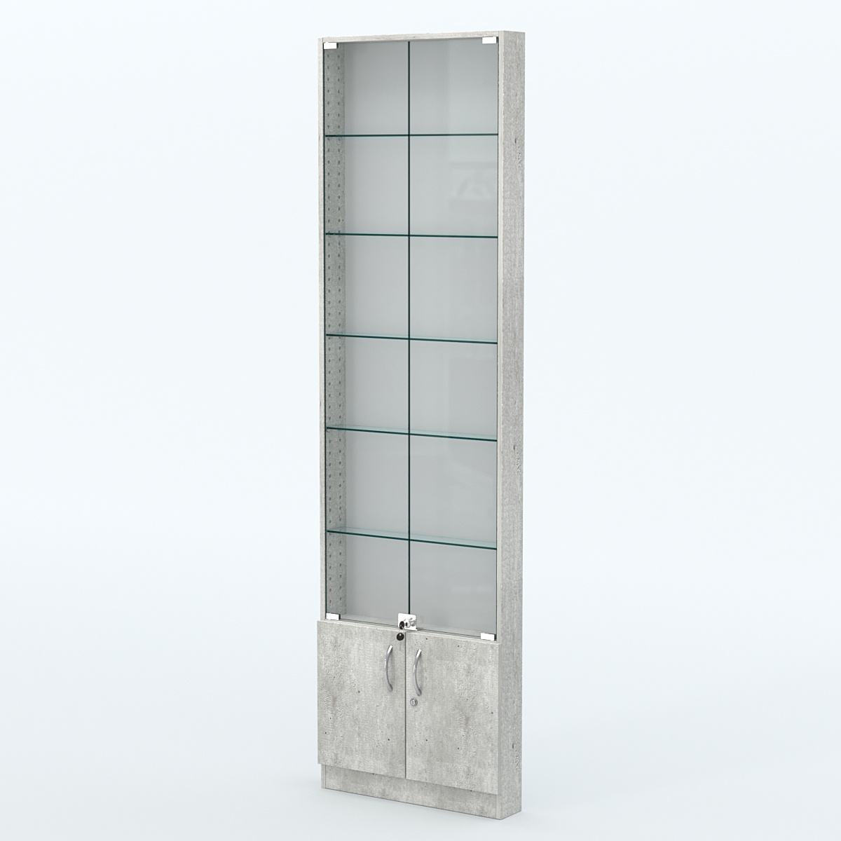 Торговая витрина с 5-ю стеклянными полками 100x600 мм серии NEXT-5 №1 (З/C - ДВП) Метрополитан Грей
