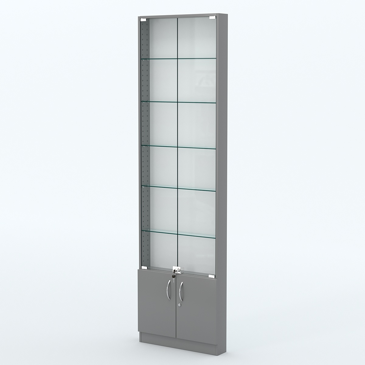 Торговая витрина с 5-ю стеклянными полками 100x600 мм серии NEXT-5 №1 (З/C - ДВП) Темно-Серый