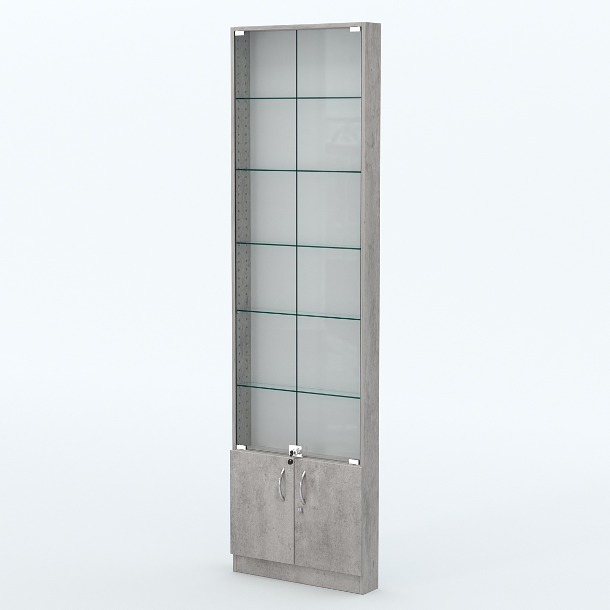 Торговая витрина с 5-ю стеклянными полками 100x600 мм серии NEXT-5 №1 (З/C - ДВП) Бетон Чикаго светло-серый F186 ST9
