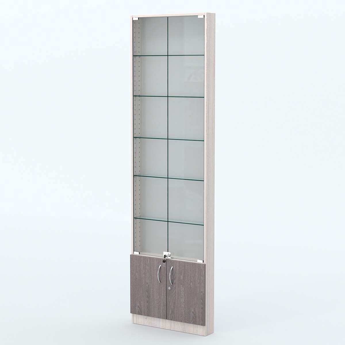 Торговая витрина с 5-ю стеклянными полками 100x600 мм серии NEXT-5 №1 (З/C - ДВП) Ясень Анкор светлый + Ясень Анкор темный