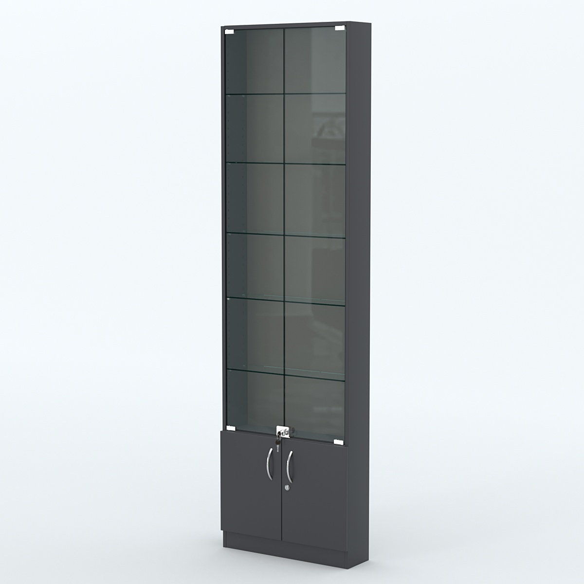 Торговая витрина с 5-ю стеклянными полками 150x600 мм серии NEXT-5 №2 (З/C - ДВП) Антрацит