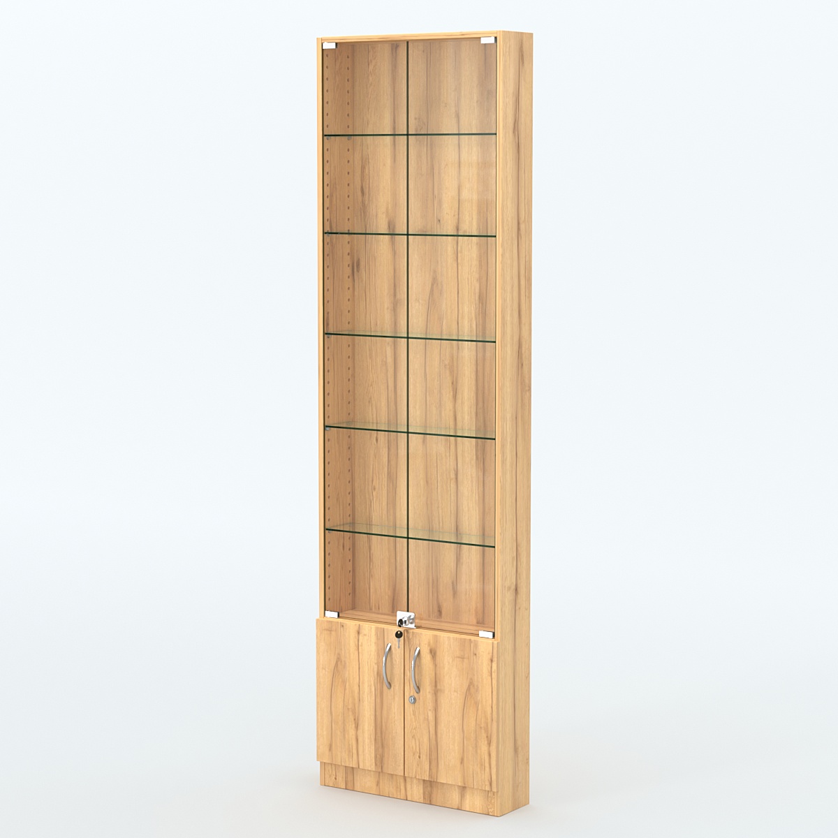 Торговая витрина с 5-ю стеклянными полками 150x600 мм серии NEXT-5 №2 (З/C - ДВП) Дуб Золотистый